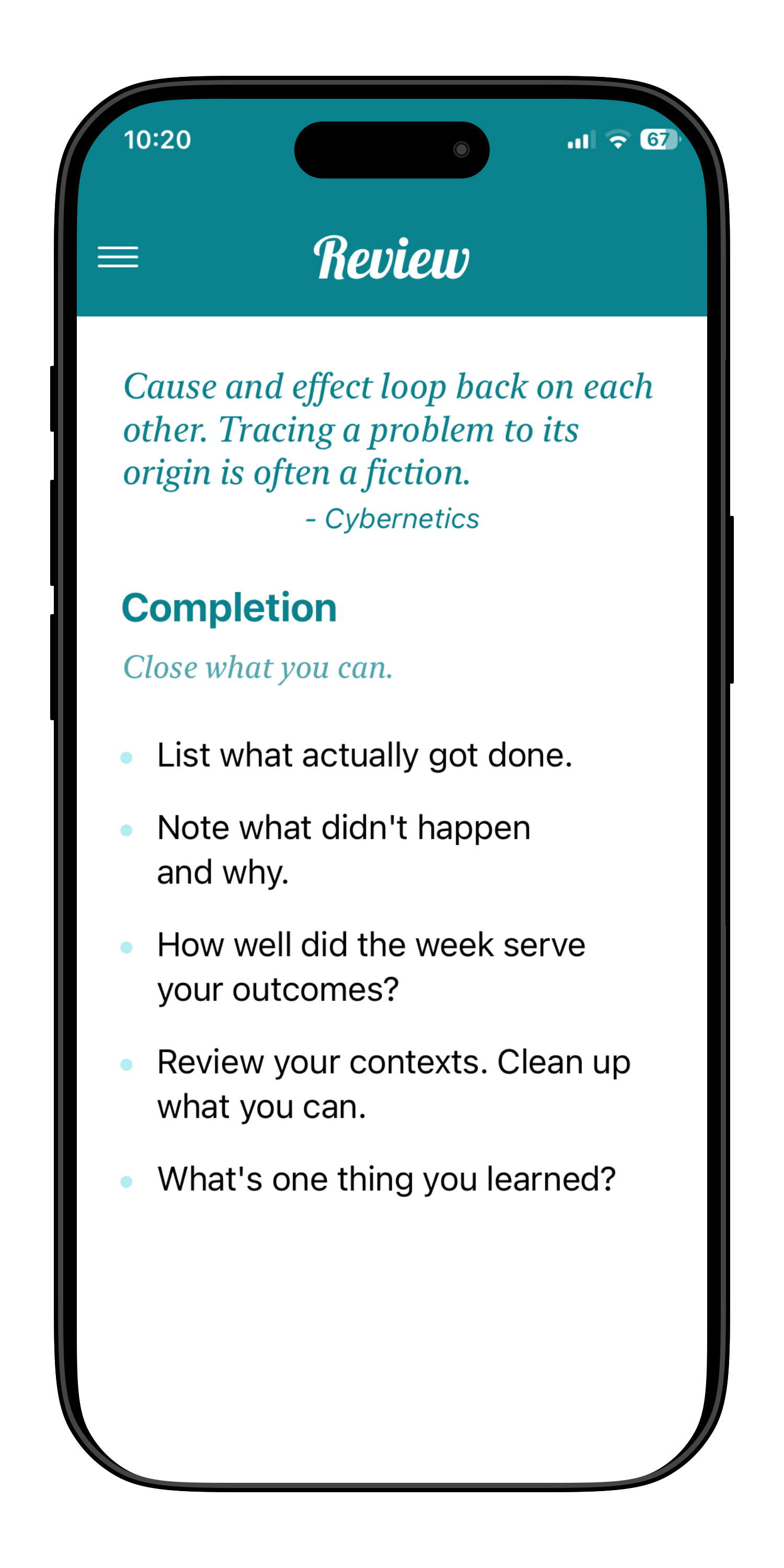 Philosophical reflection shown during weekly review